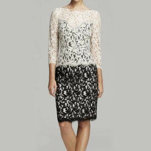 Tadash Shoji black and white 3/4 sleeves lace dress size 8